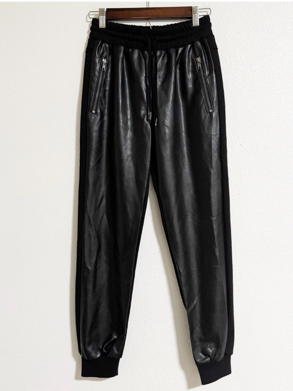 Steve Madden Maria Black Faux Leather Knit Joggers Black Size XS